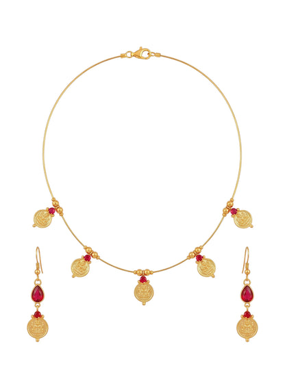 Gold-Plated Temple Coin Wire Necklace Set for Women and Girls