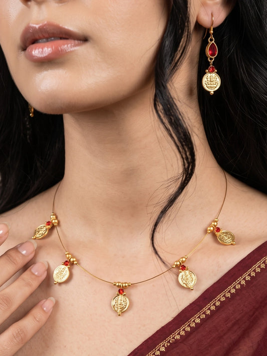 Gold-Plated Temple Coin Wire Necklace Set for Women and Girls