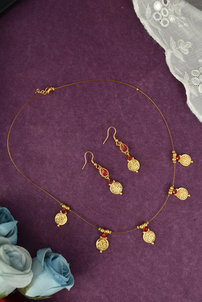 Gold-Plated Temple Coin Wire Necklace Set for Women and Girls