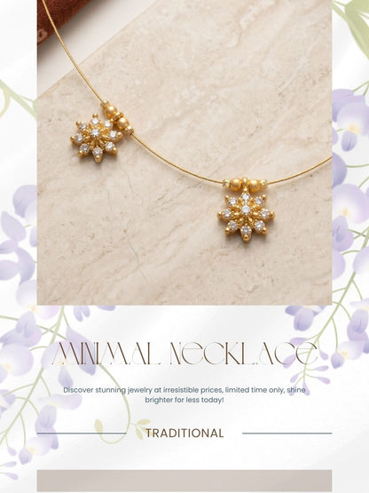 Gold-Toned Delicate Charm Wire Necklace with Sparkling Floral Motifs