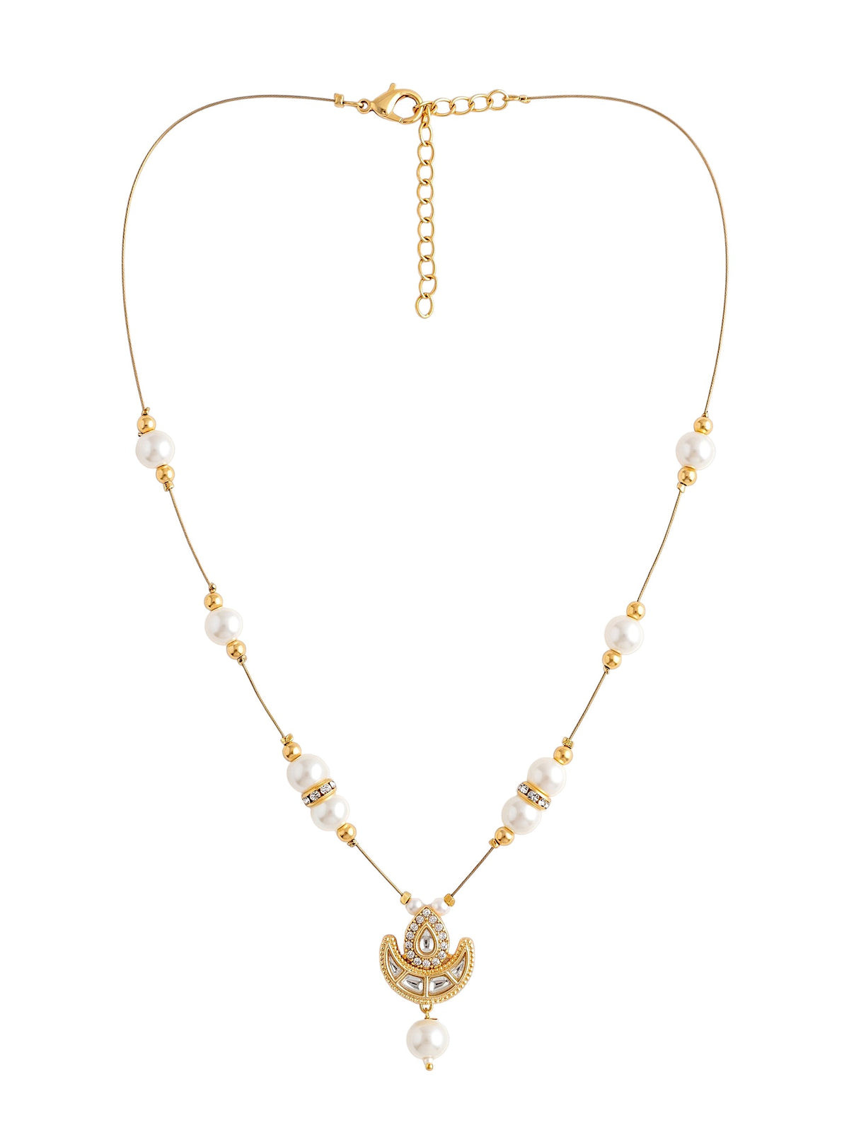 Gold-Plated Pearl & Crescent Pendant Necklace for women and Girls