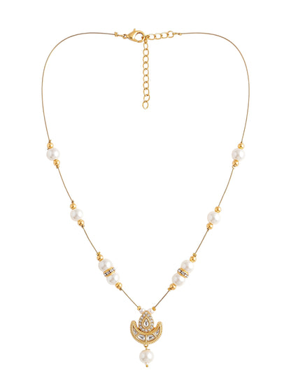Gold-Plated Pearl & Crescent Pendant Necklace for women and Girls