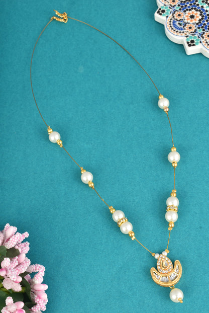 Gold-Plated Pearl & Crescent Pendant Necklace for women and Girls