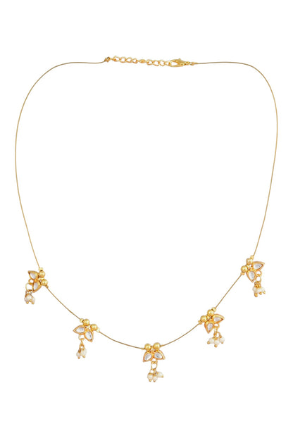 Gold-Plated Kundan & Pearl Wire Necklace for Women and Girls