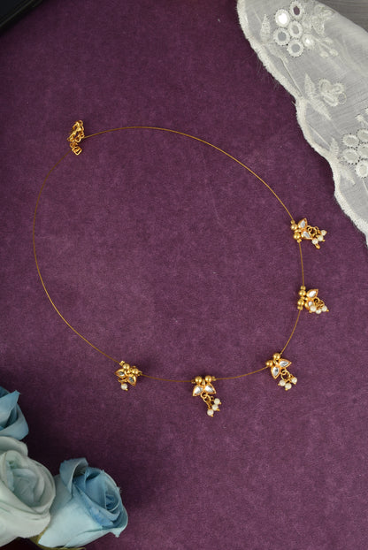 Gold-Plated Kundan & Pearl Wire Necklace for Women and Girls