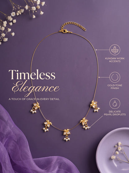 Gold-Plated Kundan & Pearl Wire Necklace for Women and Girls