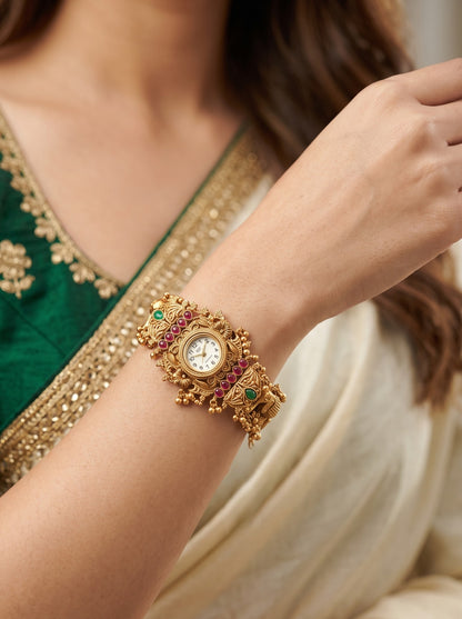 Stylish Gold Plated Ethnic Kundan Kashmiri Watch for Women and Girls