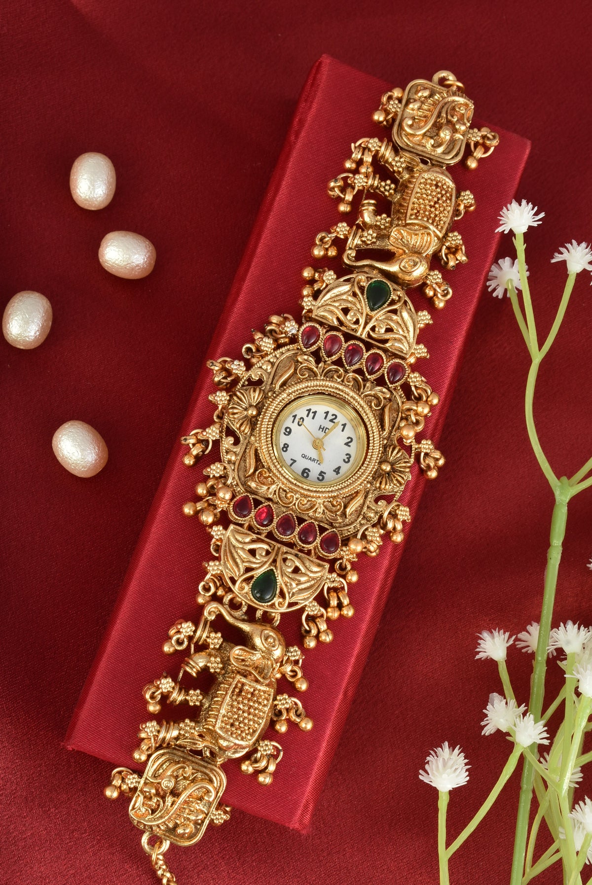 Stylish Gold Plated Ethnic Kundan Kashmiri Watch for Women and Girls
