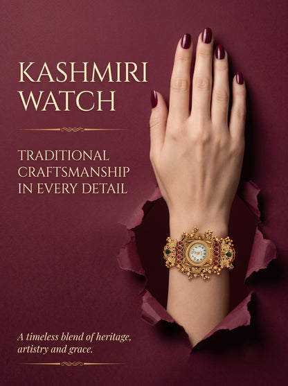 Stylish Gold Plated Ethnic Kundan Kashmiri Watch for Women and Girls