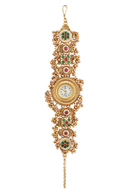 Stylish Gold Plated Ethnic Kundan Kashmiri Watch for Women and Girls