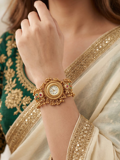 Stylish Gold Plated Ethnic Kundan Kashmiri Watch for Women and Girls