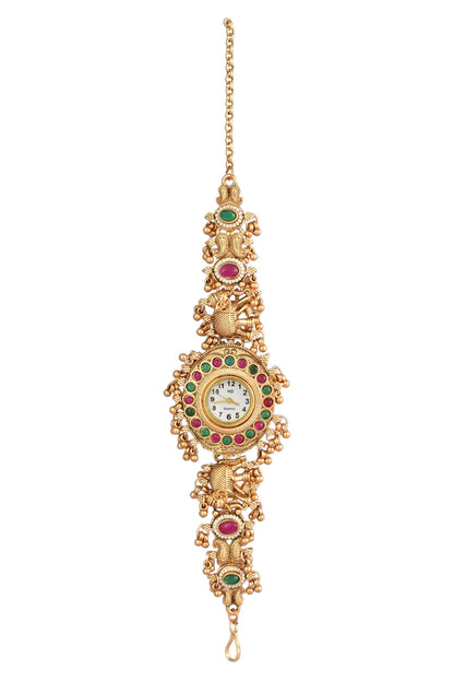 Stylish Gold Plated Ethnic Kundan Kashmiri Watch for Women and Girls