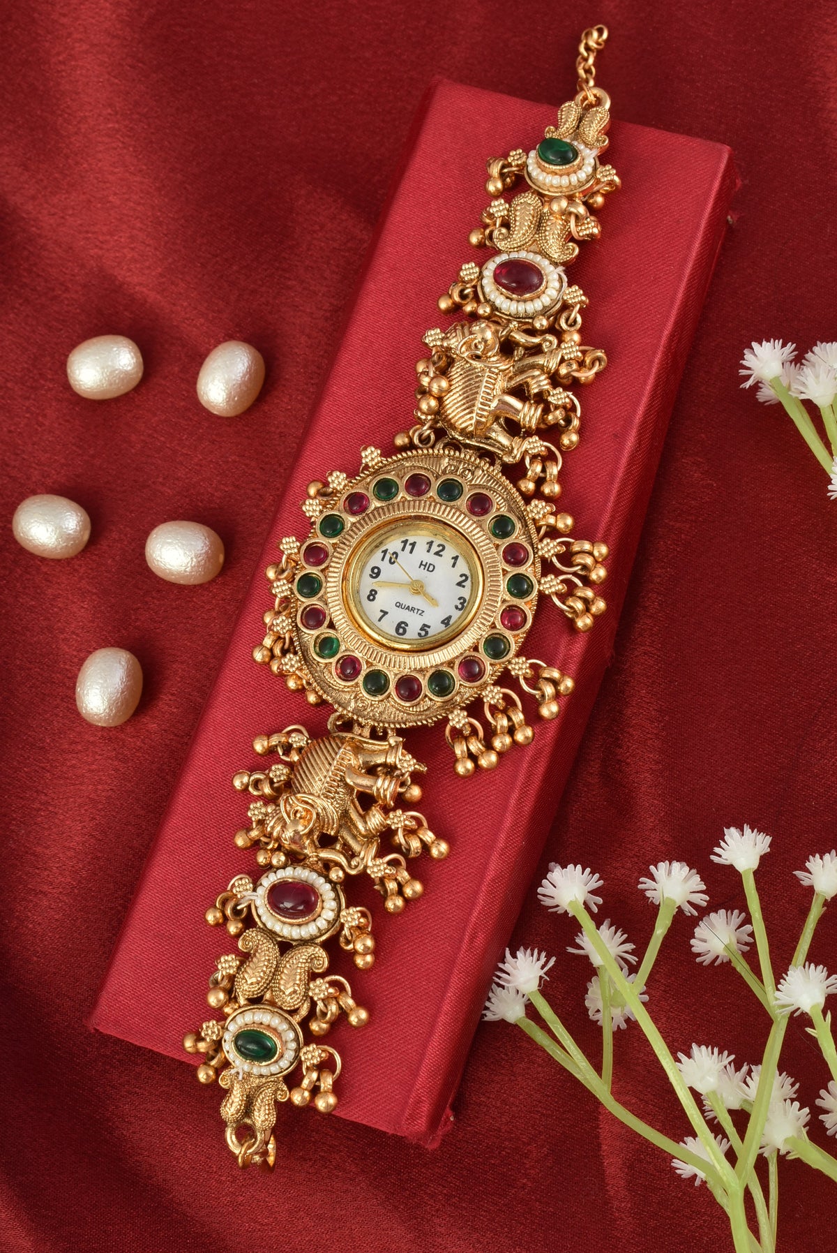 Stylish Gold Plated Ethnic Kundan Kashmiri Watch for Women and Girls