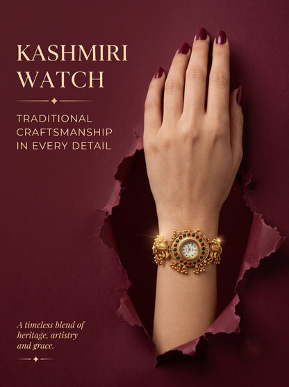 Stylish Gold Plated Ethnic Kundan Kashmiri Watch for Women and Girls