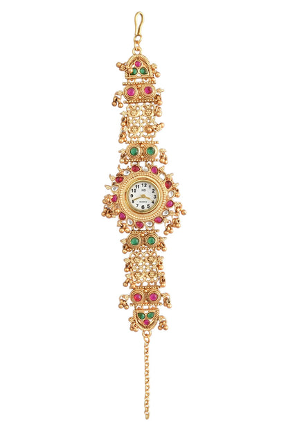 Stylish Gold Plated Ethnic Kundan Kashmiri Watch for Women and Girls