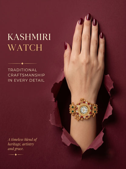 Stylish Gold Plated Ethnic Kundan Kashmiri Watch for Women and Girls