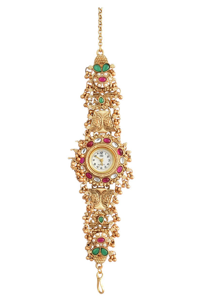 Stylish Gold Plated Ethnic Kundan Kashmiri Watch for Women and Girls