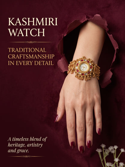 Stylish Gold Plated Ethnic Kundan Kashmiri Watch for Women and Girls