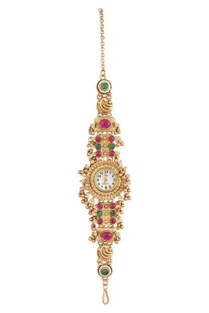Stylish Gold Plated Ethnic Kundan Kashmiri Watch for Women and Girls