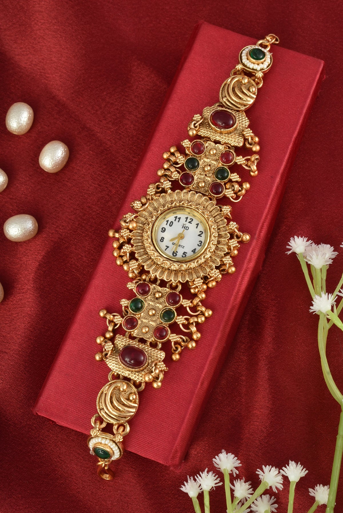 Stylish Gold Plated Ethnic Kundan Kashmiri Watch for Women and Girls