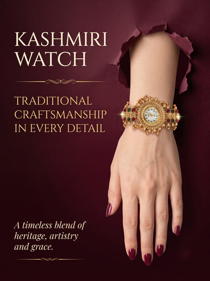 Stylish Gold Plated Ethnic Kundan Kashmiri Watch for Women and Girls