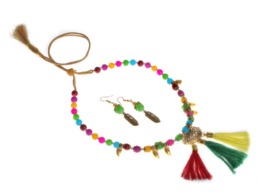 Meira jewellery necklace with tassel and multi color beads