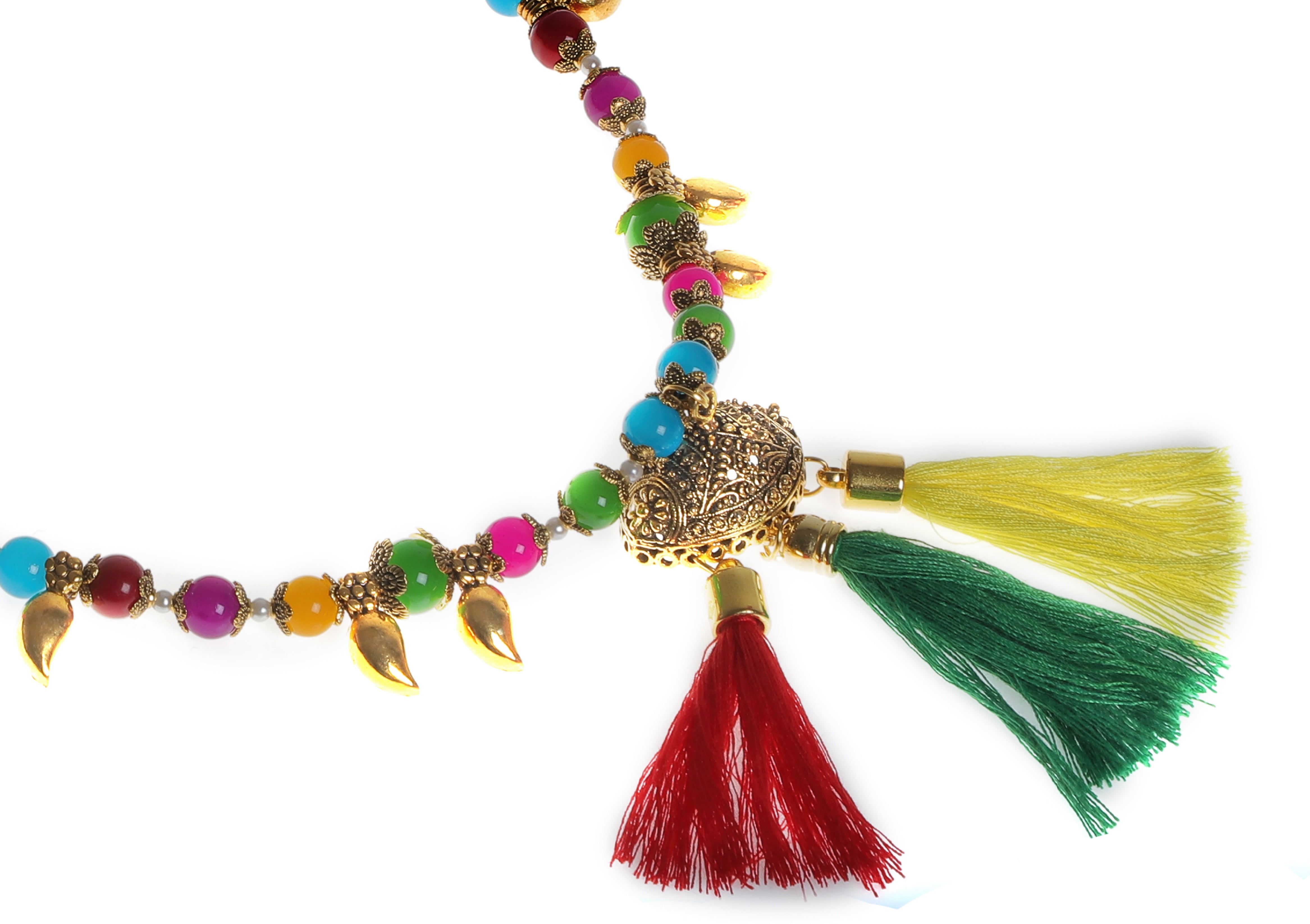 Indian Jewellery from Meira Jewellery:,Meira jewellery necklace with tassel and multi color beads
