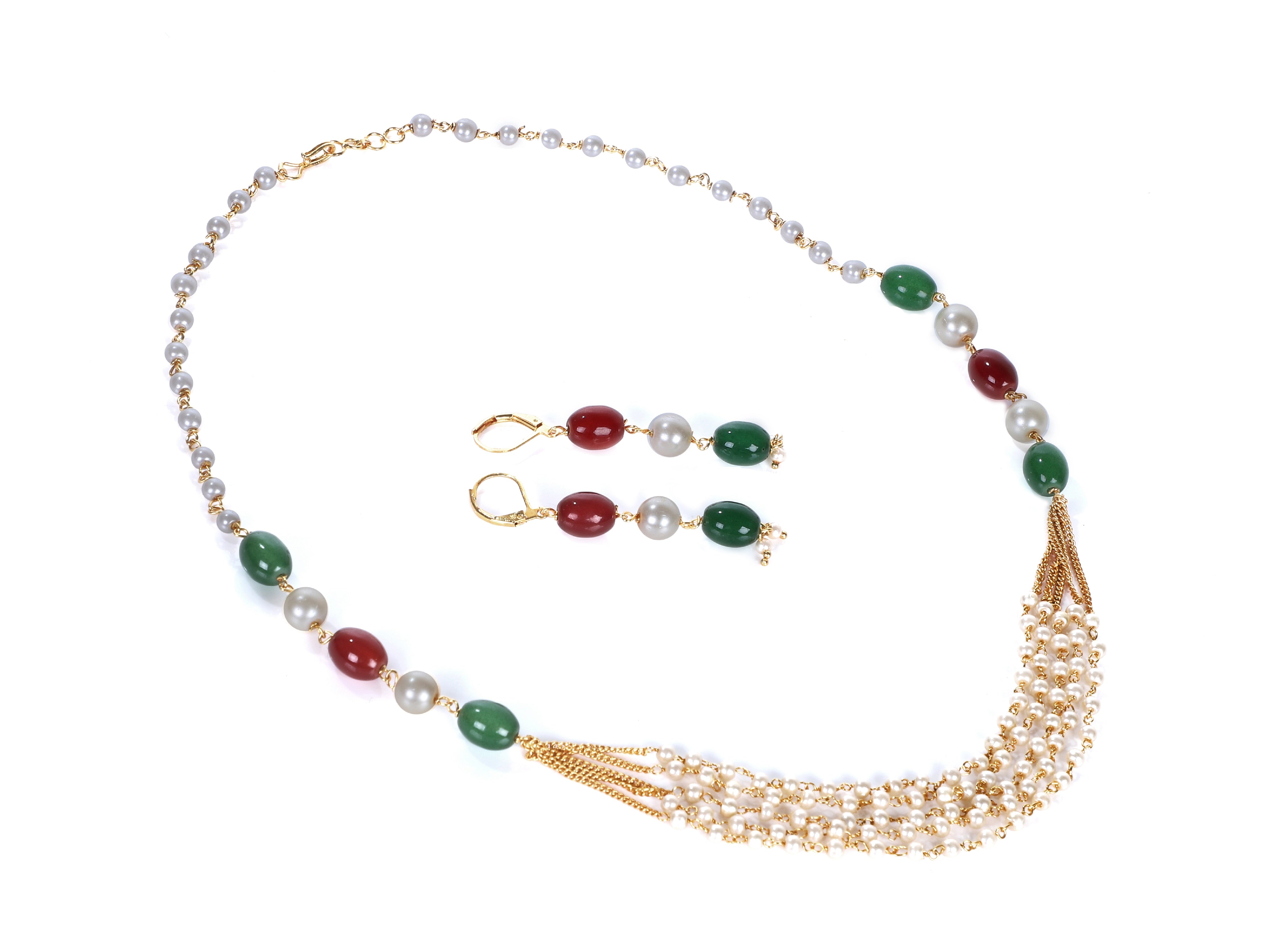 Meira jewellery Rajwada pearl set with multi strand lines and earrings