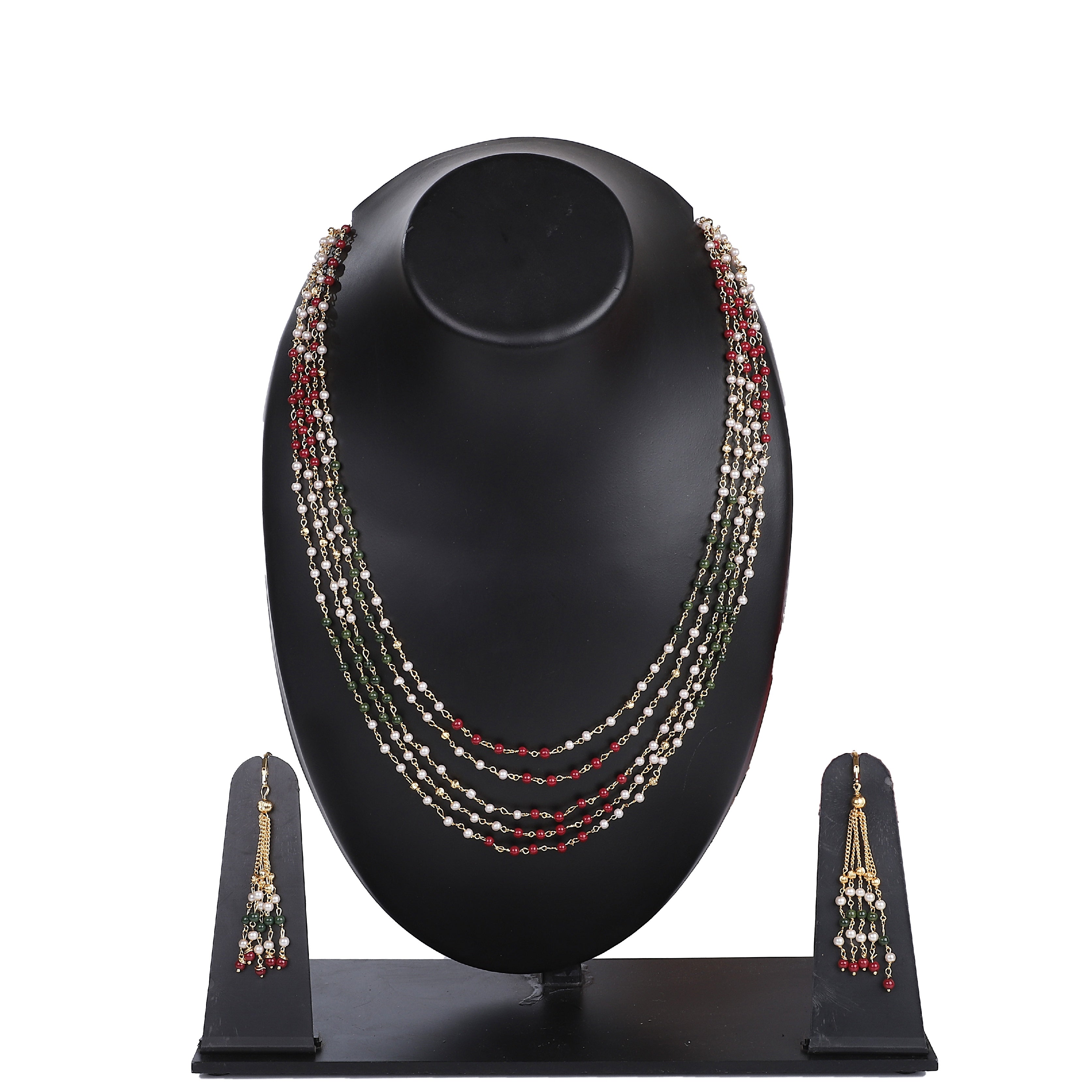 Indian Jewellery from Meira Jewellery:Necklace,Meira jewellery long multi strand small pearl set.