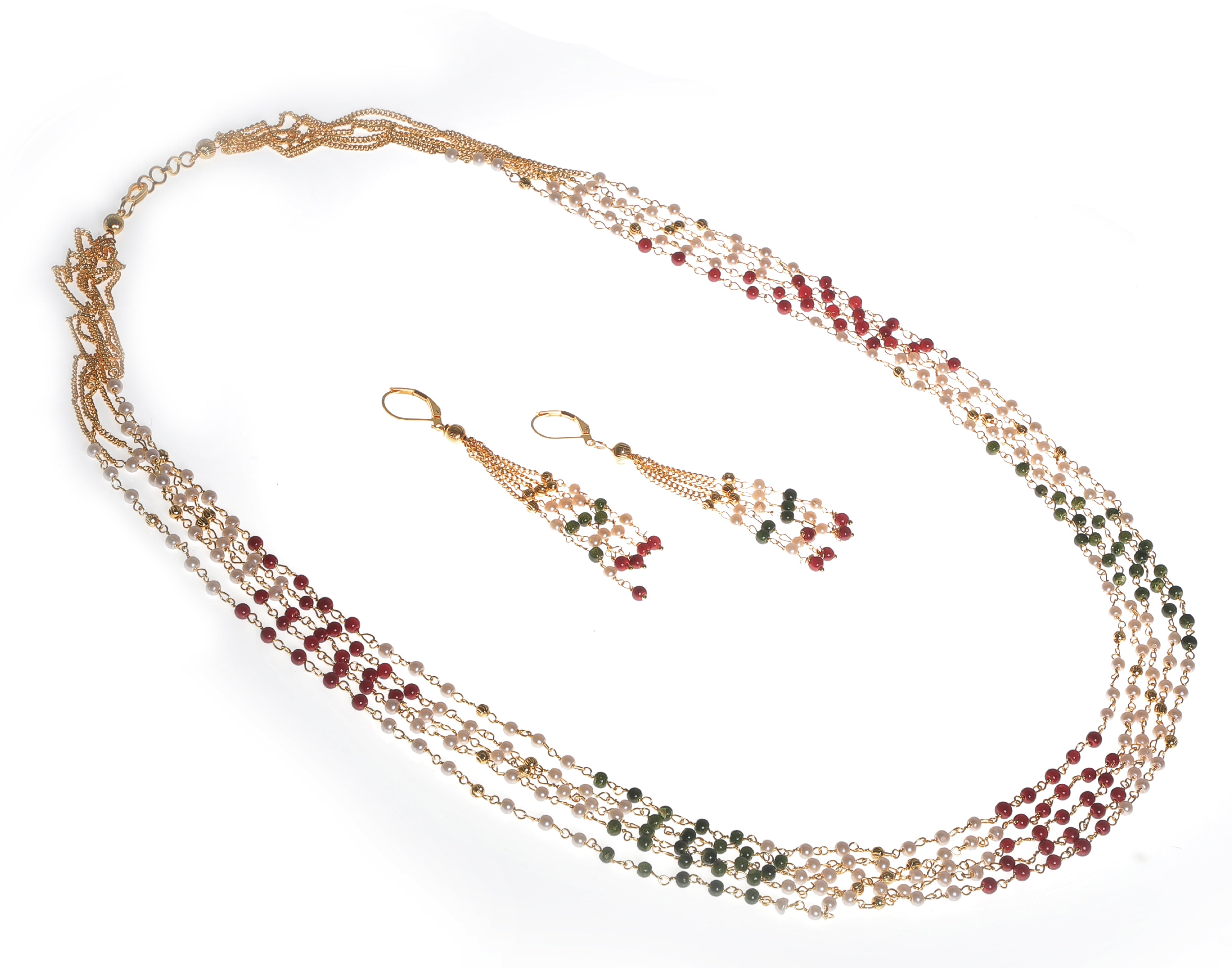 Meira jewellery long multi strand small pearl set.