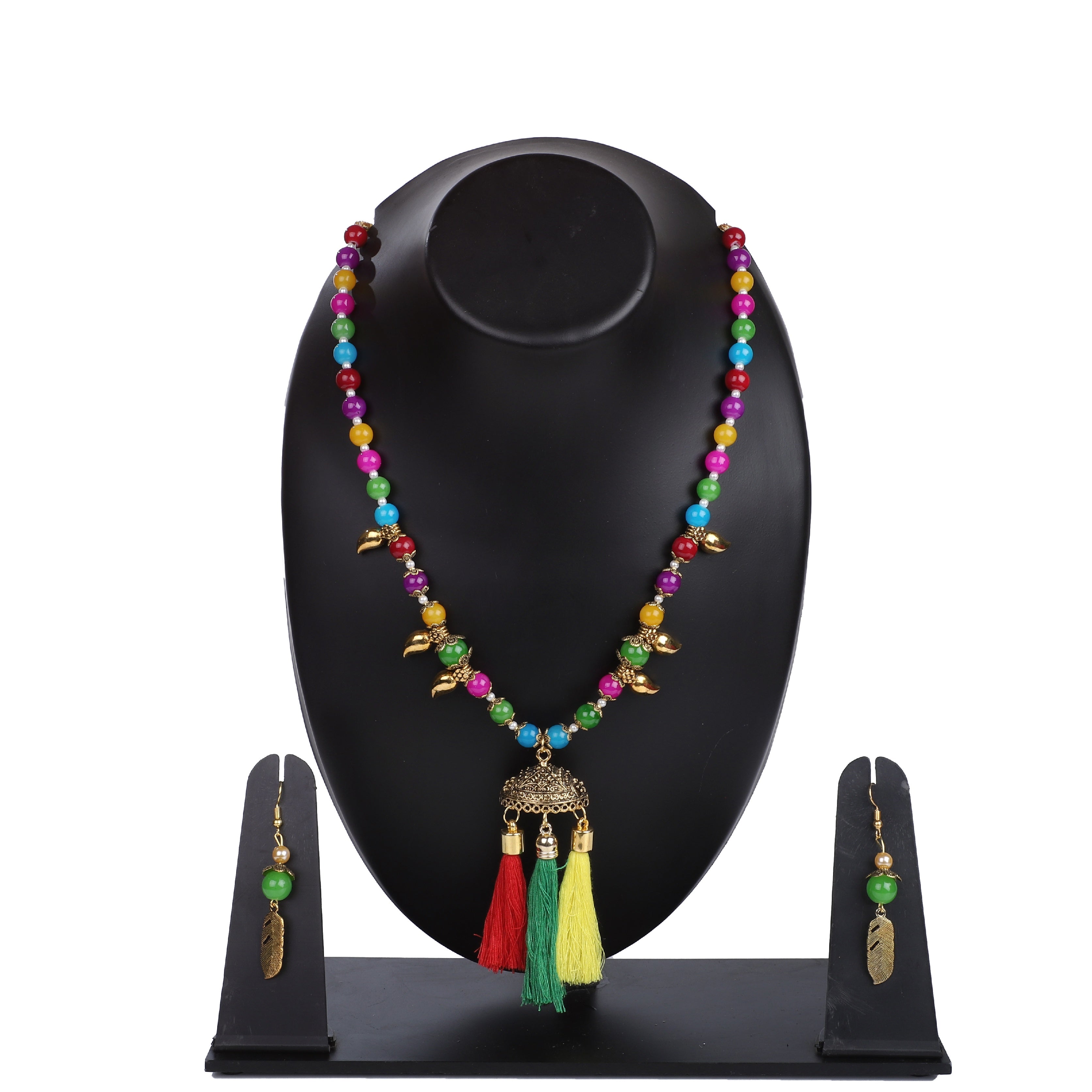 Indian Jewellery from Meira Jewellery:,Meira jewellery necklace with tassel and multi color beads