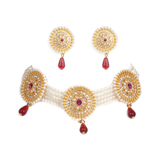 Incredible Round Shape Red Color Rajasthani Choker Set