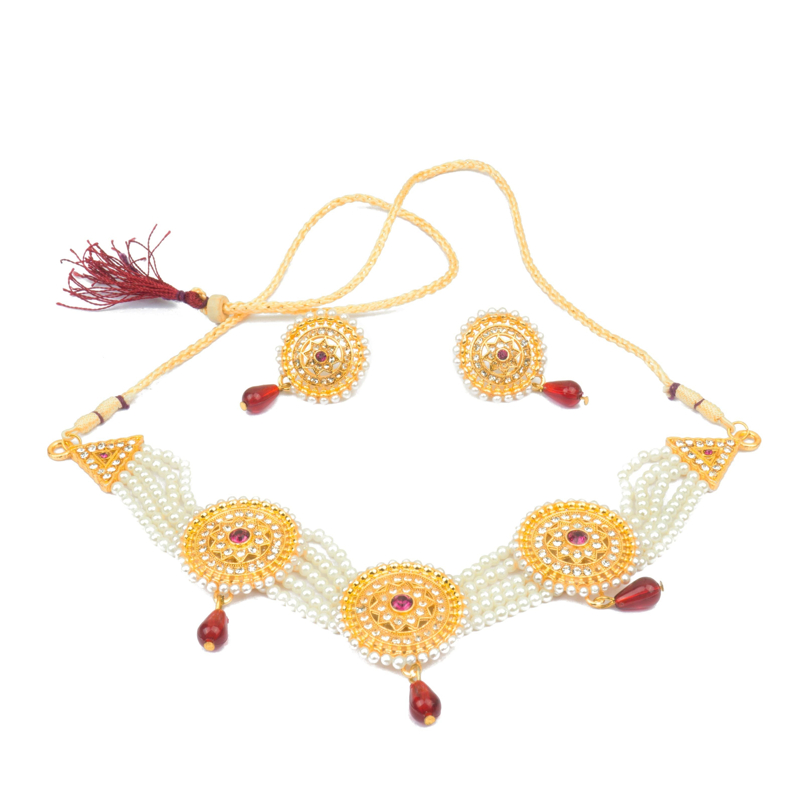 Incredible Round Shape Red Color Rajasthani Choker Set