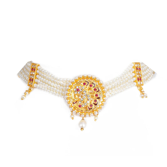 Ethnic AD Studded Rajputana White Moti Choker