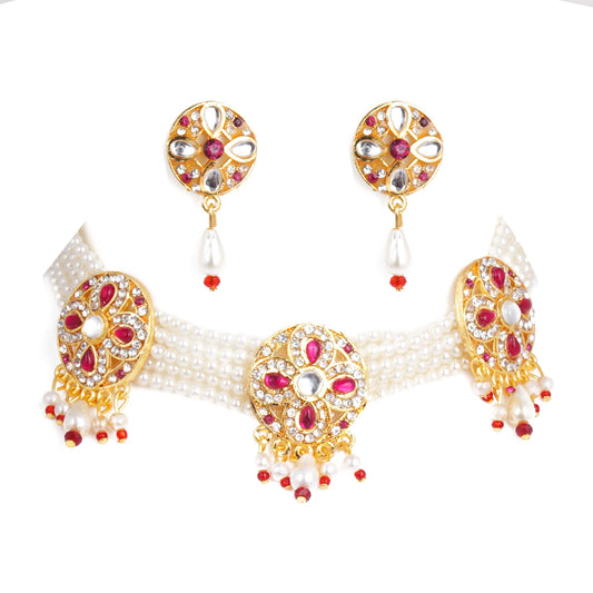 Rajasthani pink color kundan work fancy choker set