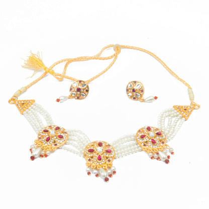 Rajasthani pink color kundan work fancy choker set