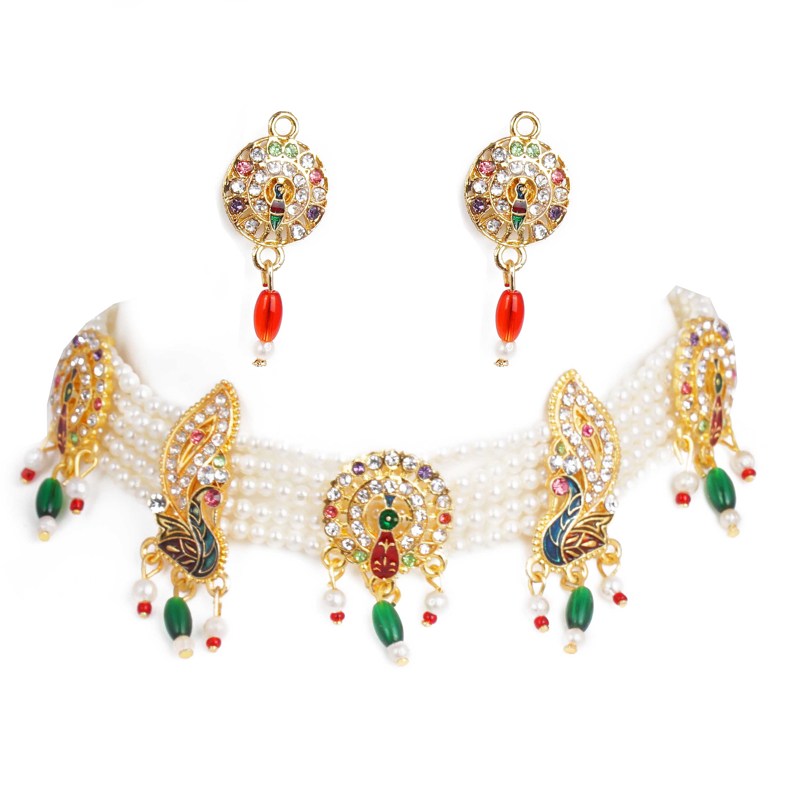 Lavish Peacock Shape Pendants Rajasthani Choker Set