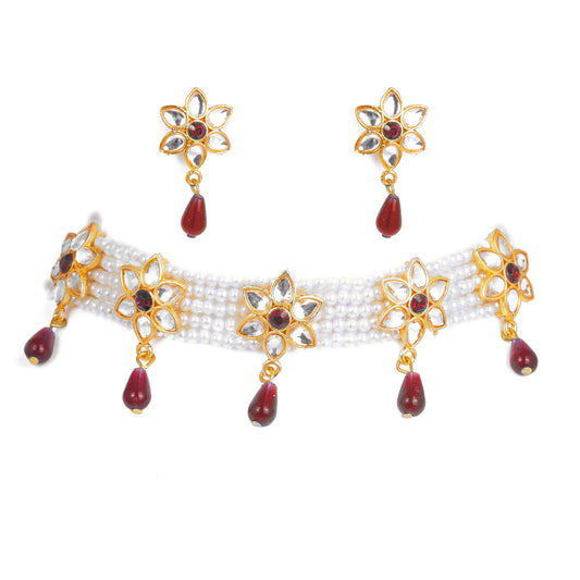 Fancy Maroon color Kundan Work Rajputi Choker Set