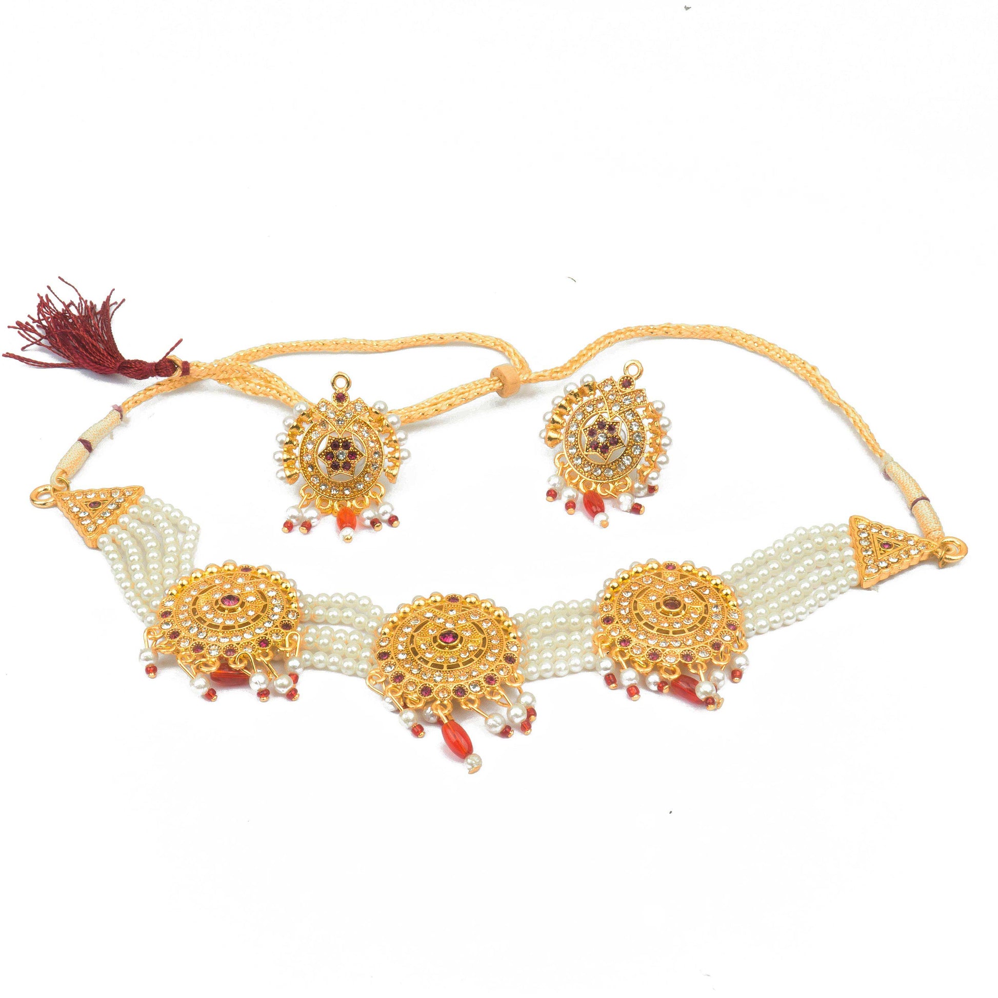 Fashionable American diaomond work Pink Color Rajputana Choker Set