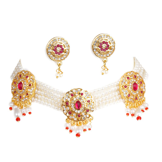 Flower Design AD Stone Work Rajasthani Choker Set