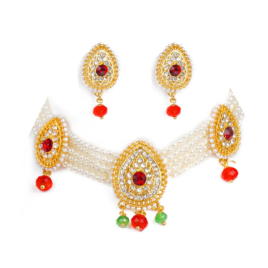 Fashionable Rajasthani Red color Drop Shape Choker Set