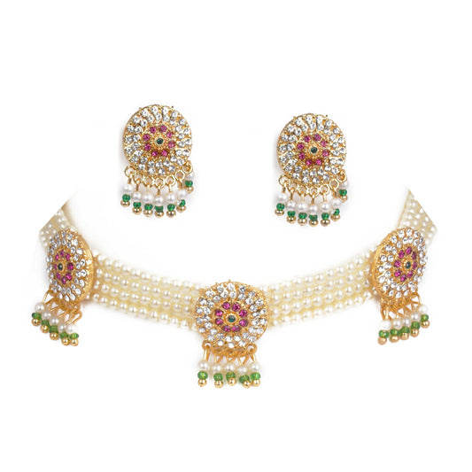 Attractive Rajputi multy color American Diamond Work Choker Set