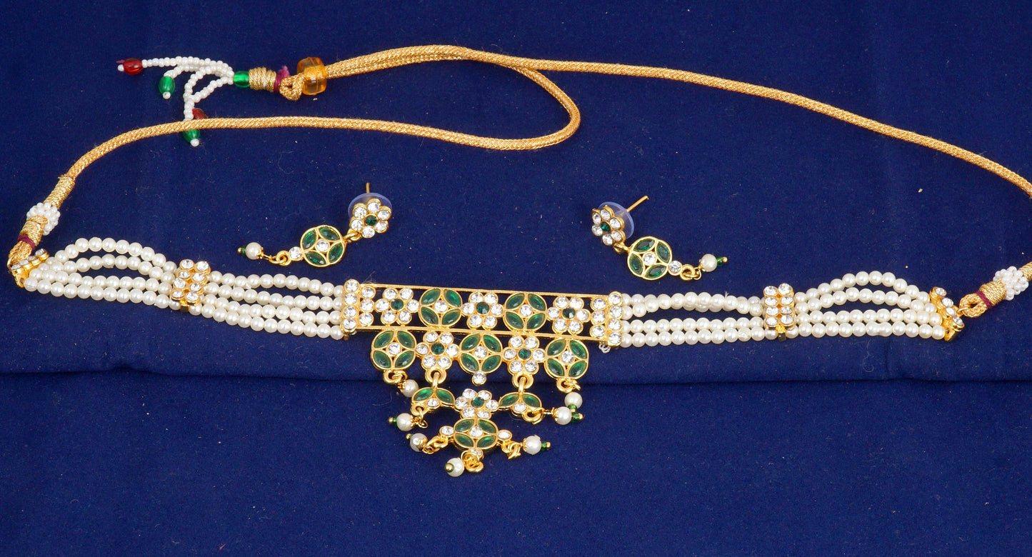 Traditional Padmavati Style Green Color Rajasthani Choker set