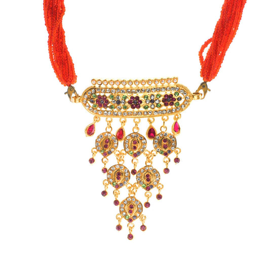 Rajasthani Gold Plated Aad Beaded With Rani Color Beads