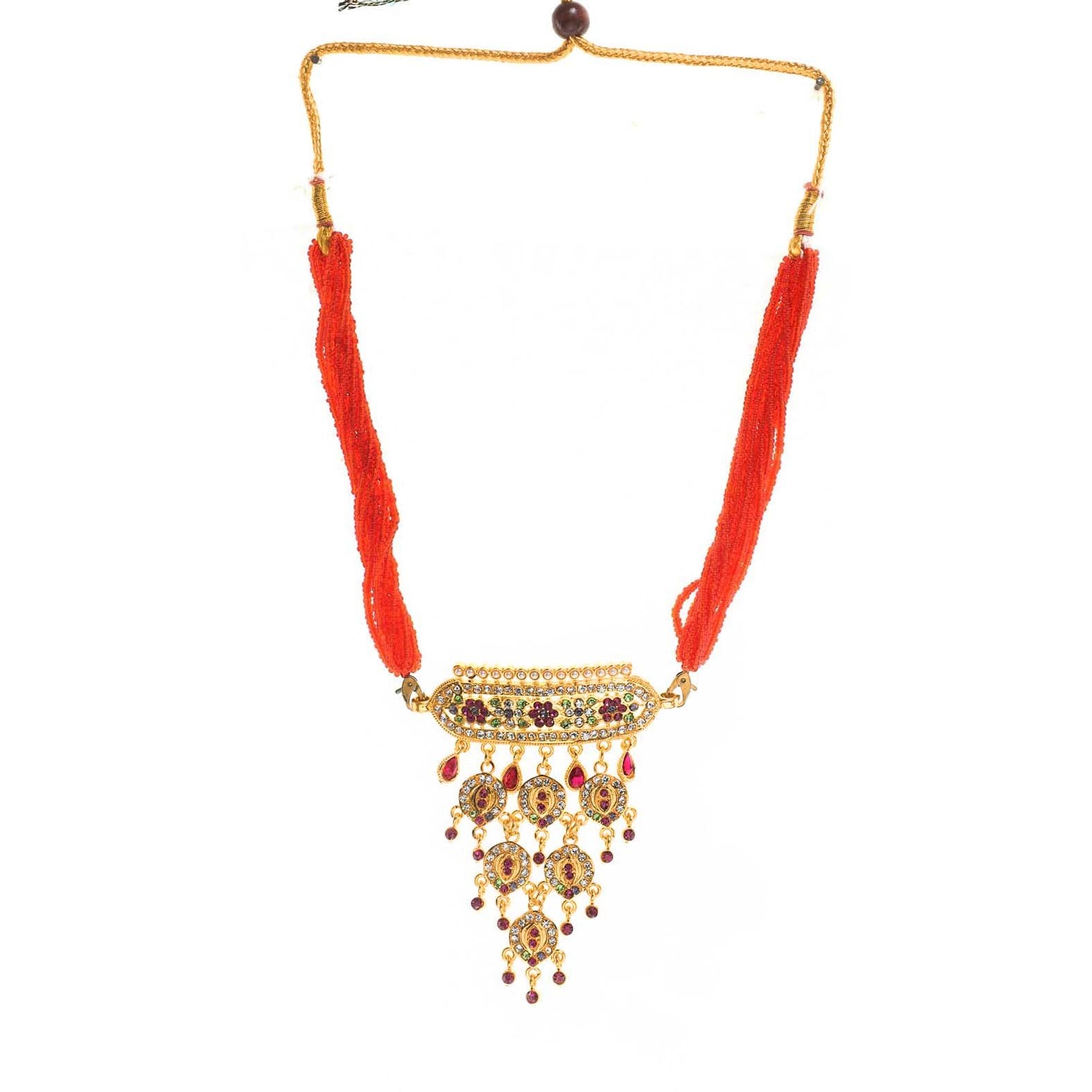 Rajasthani Gold Plated Aad Beaded With Rani Color Beads