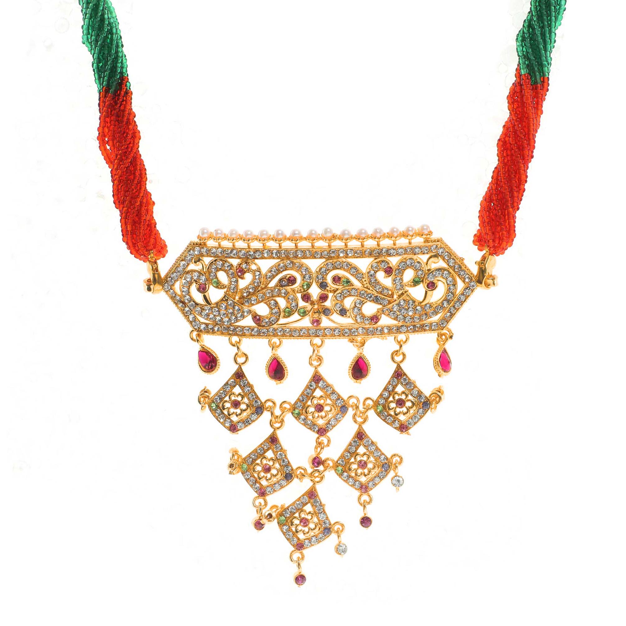 Red and Green Color Multy Layered Rajasthani Aad