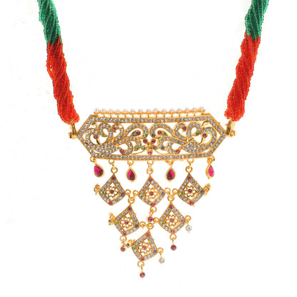 Red and Green Color Multy Layered Rajasthani Aad