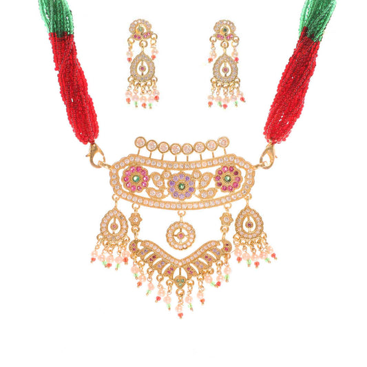 Rajwadi Gold Plated Rajasthani Aad with Red and Green Cheeds