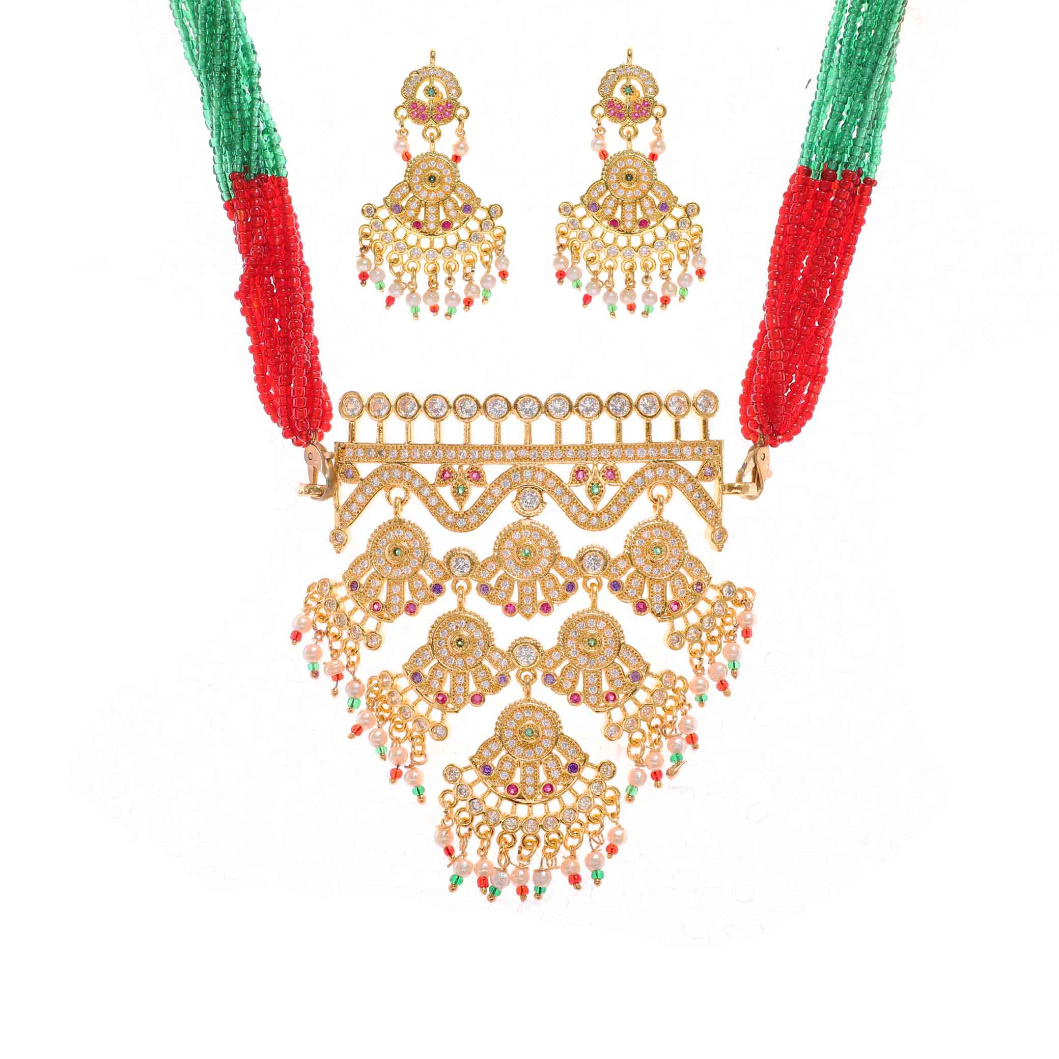 Multy Color American Diamond Rajputi Aad with Earrings