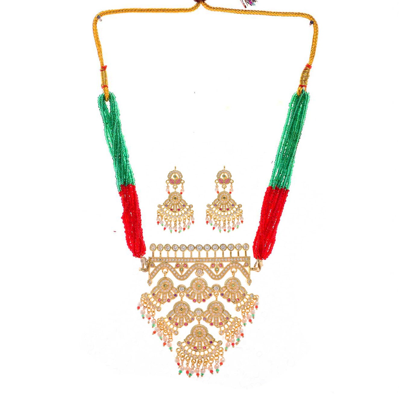 Multy Color American Diamond Rajputi Aad with Earrings